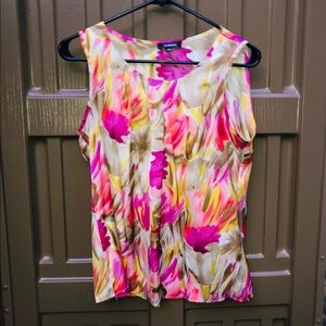 Pink Floral Sleeveless Blouse